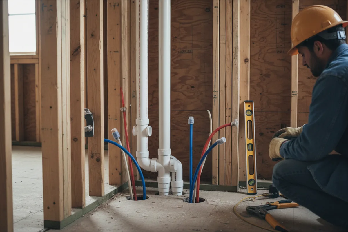 Drain and supply rough-in during Sump Pump Repair in Mccomb
